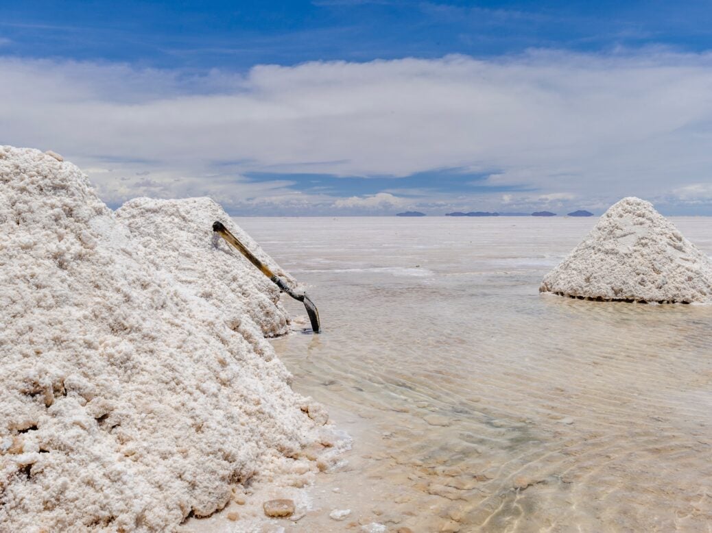 Lithium salt harvests in Bolivia.