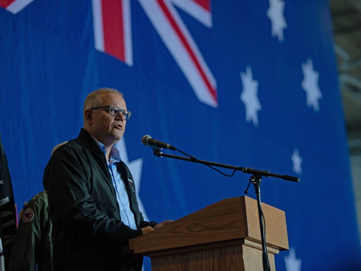 Scott Morrison by Australian flag