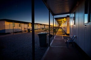 Temporary dongas that house the influx of FIFO workers needed for mining operations in Western Australia.