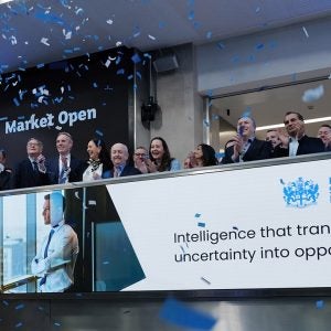 Staff from GlobalData celebrate moving to the Main Market of the LSE at opening on March 5th, 2026