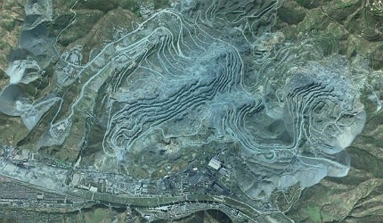 Satellite image showing North Korea's Musan iron ore mine
