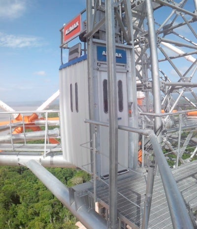 Alimack rack and pinion elevator.